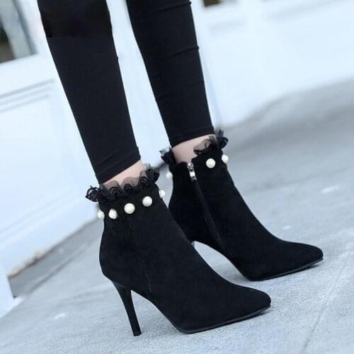 2021 Women Zipper High Heel Boots, Fashion Feminine Ankle Boots, Sexy Single boot stiletto pointed suede High heels