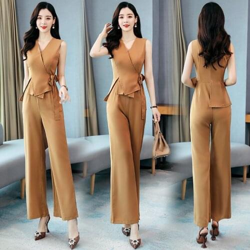 Women long jumpsuits 2020 New Summer lady sleeveless V-neck solid long Rompers