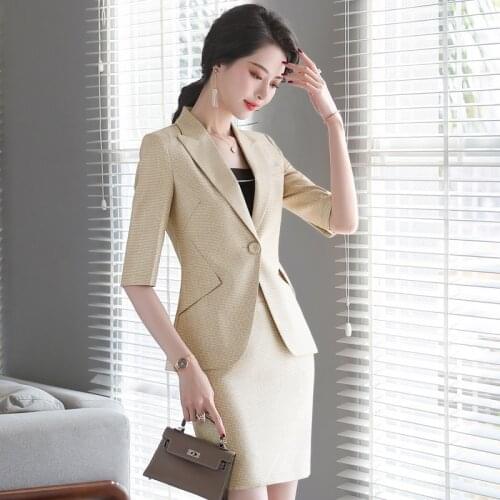Womens suits new high-end professional wear womens suits middle sleeve fashion ladies slim OL business dress 2 piece set women