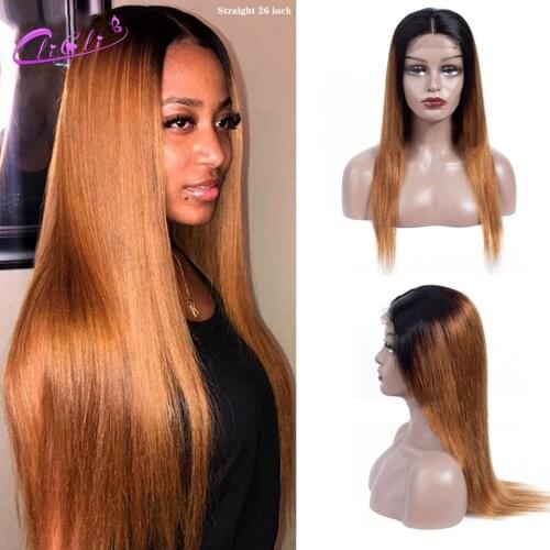 1B30 Ombre Human Hair Wig For Black Women 4x4 Straight Closure Wig Pre Plucked 13x4 28 Inch Lace Front Wig Peruvian Straight Wig