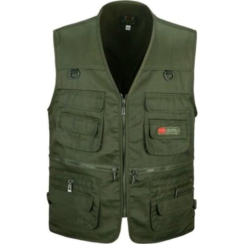 Vest Men Army Green Waistcoat Multi-pocket Travel or Work Wear Sleeveless Jacket Plus Size