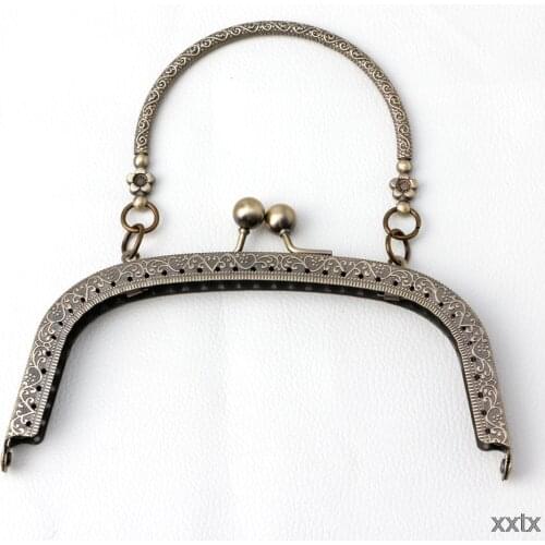 1PC Bronze Tone Arch Flower Metal Purse Bag Frame Kiss Clasp Lock with Handle