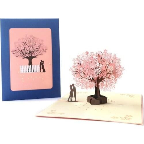 10pcs 3D Pop Up Greeting Cards Romantic Cherry tree Laser Cut Post Card Birthday Christmas Valentine' Day Party Wedding Decor