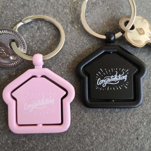 100X Personalized Keychain Pink Black Spinning House Design Custom Wedding Party Favors For Guests Promotional Gifts Key Chains
