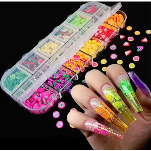12 Grids Nail Art Fruit Tiny Slices Decorations Polymer Clay Sticker Decal Nails Tips Manicure Accessories Nail Salon Supplies