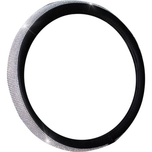 15'' 38cm PU Leather Crystal Car Steering Wheel Cover w/ Bling Rhinestone