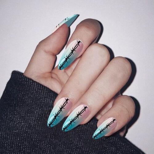 24pcs Fashion Long Style Tip Head Special Pattern Design Fake Nails Personality Water Drop Wearable Full Cover Nails