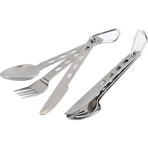 3 Pcs/set Outdoor Stainless Steel Portable Picnic Camp Spoon Fold Spork Fork Flatware Tableware Knife Cutlery Bottle Cooking