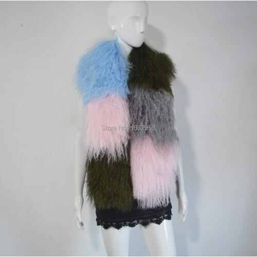 China Post free shipping SJ505 Colorful New Fashionable Winter Mongolia Sheep Fur Scarf Girls