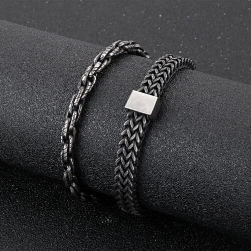 6/8mm Width Retro Black Stainless Steel Bracelet For Men Personality Hip Hop Jewelry Armband Husband Boyfriend Gift Bracelets