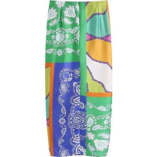 Women Back Zipper Stylish Slim Sexy Vestidos Y2K Vintage Fabric Patchwork Floral Print Woven Sarong Skirt Faldas Mujer Female