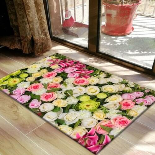Home Floor Mat For Living Room 3D Flowers Printed Bath Anti Slip Rugs Kitchen Carpet Bathroom Decors Entrance Doormat