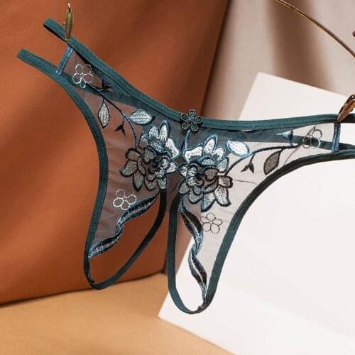 Erotic Lingerie Women Sexy Panties Low Waist See Through Lace Thong Underwear Porn G-String Briefs Floral Embroidery Pants