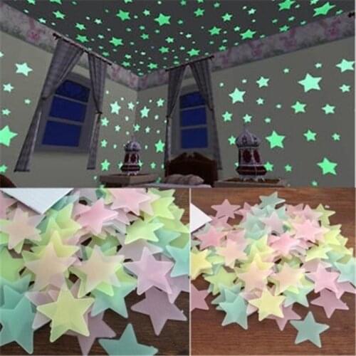 200pcs 3cm 3D Star Glow in the Dark Luminous Star Fluorescent Wall Sticker for Kids Room Bedroom Home Decoration Wallpaper