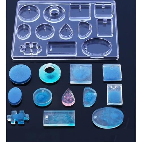 12 Style Epoxy Resin Handmade Pendant Mould Clear Silicone Mold Hole For Sweater Chain Pendant Necklace Jewelry Making Tool