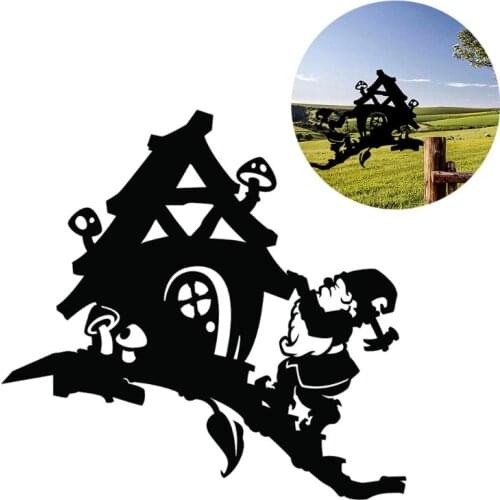 Gnome Tomte Elf Decorative Garden Metal Silhouette Stakes Tree Ornament for Yard 87HA