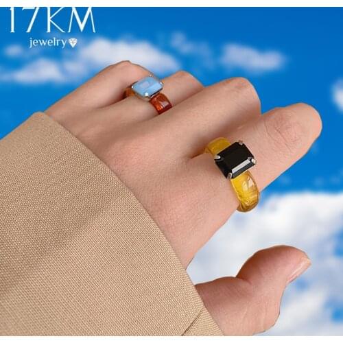 17KM Trendy Transparent Square Crystal Resin Ring For Women Girls Party Korean Personality Acrylic Rings 2021 Jewelry