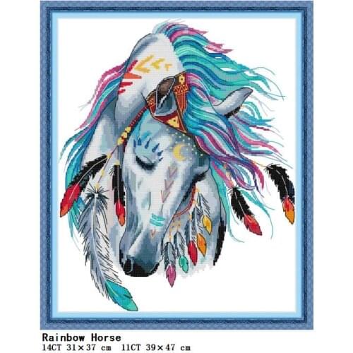 Rainbow Horse Animal Pattern Count Cross Stitch DMC 11ct 14ct Canvas Needlework Embroidery Kit DIY Cross Stitch set Wholesale
