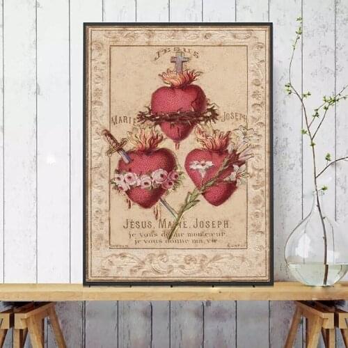 Canvas Painting Hearts of the Holy Family Poster and Print Nordic Wall Art Picture for Living Room Home Decor Cuadros