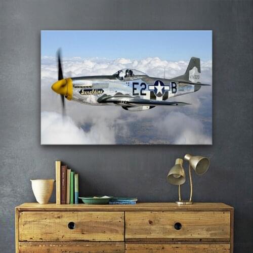 Classic P 51 mustang propeller airplane Living room home wall modern art decor wood frame fabric posters