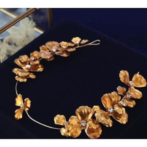 Baroque Gold Leave Girls Hairbands Crystal Brides Headbands Birthday Head Wear Prom Hair Accessory