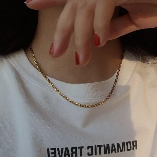 Gold Thick Figaro chain necklace for women stainless steel simple stackable clavicle chain necklace fashion punk