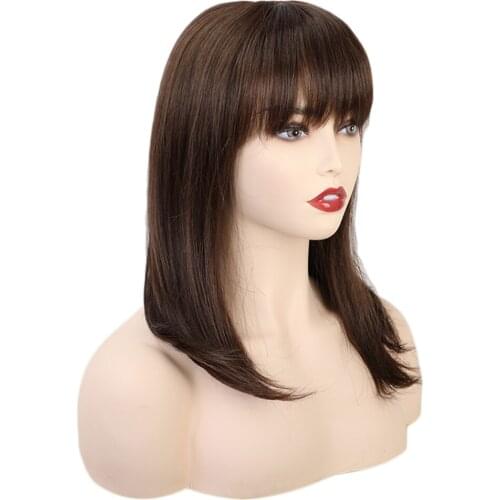 14'' Soft Medium Length Straight Resistant Wig For Party Costume