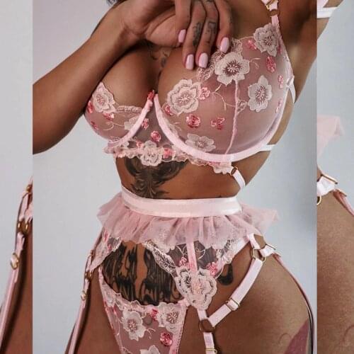 Plus Size Sexy Lace Bra Set Push Up French Style Womens Underwear Set Transparent Girls Lingerie Set Breathable Ultra Thin Bra