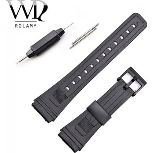 Rolamy 20mm Watch Band Strap Loop Silicone Rubber Straight End With Black Plastic Pin Buckle For Casio Cartier Omega IWC Tag