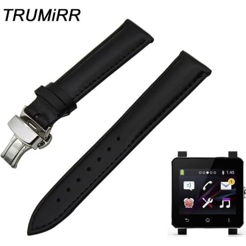 24mm Genuine Leather Watchband + Tool for Sony Smartwatch 2 SW2 Watch Band Butterfly Clasp Strap Wrist Belt Bracelet Black Brown