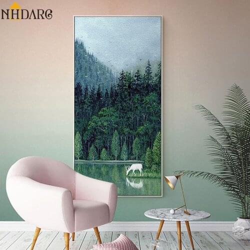 Nordic Green Natural Landscape Scenery Decoration for Hallway Posters and Prints Canvas Art Painting Wall Pictures Home Decor