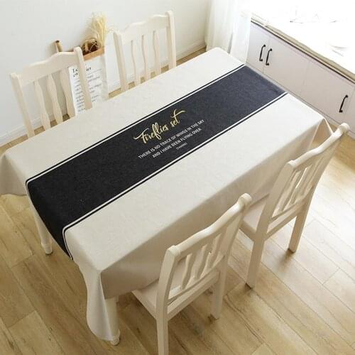Party Wedding Table Cloth Rectangular Cotton Linen Dining Table Cover Letters Printing White Black Tablecloth Home Decoration