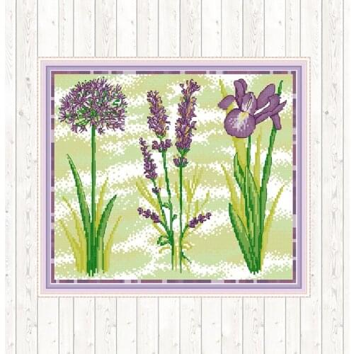 Three Purple Flowers 14ct 11ct Count Print Needlework Embroidery DMC Cotton Thread Printed Canvas Cross Stitch Sets DIY Handmade