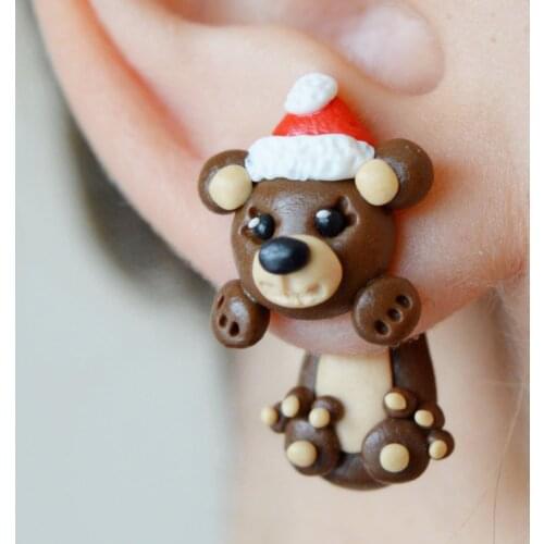 TTPAIAI 30 Polymer Clay Cute Bear Earrings For Women Girls Fashion Jewelry Christmas Stud Earrings Xmas Gifts for Kids Teens