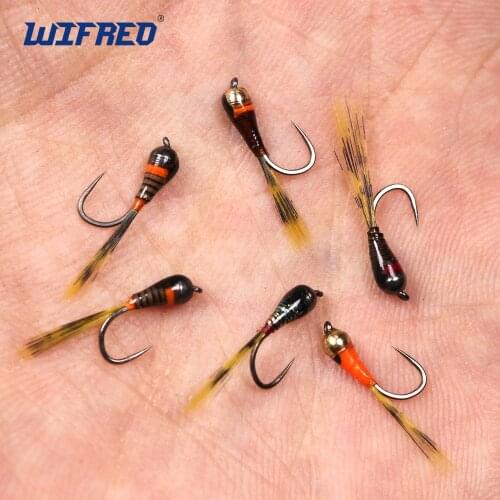 Wifreo 6PCS #16 Hook Tungsten Perdigon Nymph Small Beadheads Fly Rainbow Brown Trout Grayling Brook Trout Fishing Quick Sink Fly