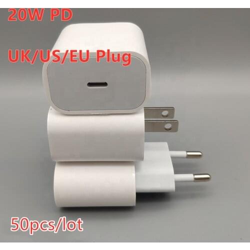 50pcs/lot 20W PD Charger USB Type C Adapter For iPhone 12 11 Pro XS Max QC3.0 PD Fast Charging Power Type-C EU Plug for Samsung