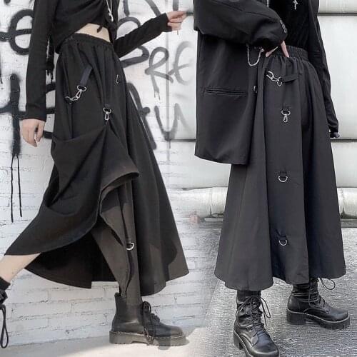 Irregular Gothic Skirt Black Hip Hop Streetwear Freely Adjustable Plus Size Harajuku Punk Style Skirts Women High Waist Buckle