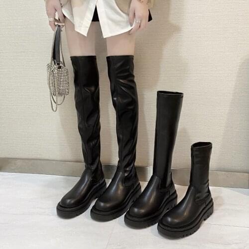 Women Platform Boots Female Shoes Slip On Ankle Knee High Boots Ladies Non Slip PU Leather Soft Footwear 2021 Autumn Winter