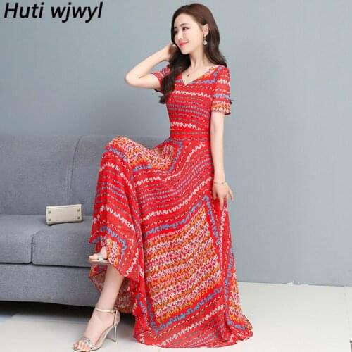 Summer Casual Boho Beach Maxi Sundress Fashion Women Bodycon Party Vestido 2021 Korean Elegant Vintage Floral Chiffon Long Dress