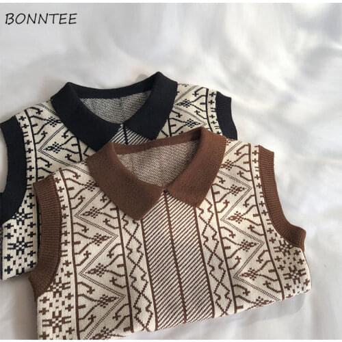 Sweater Vest Women Turn-down Collar Simple Female All match Sleeveless Striped Elegant Leisure Korean Style Fashion Loose Autumn
