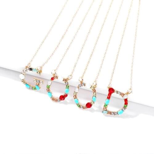 WANGLUFEI Gold Chain 26 Initial Letter Pendant Necklace For Women Rhinestone Alphabet Necklace Collar Name Jewelry Best Gifts