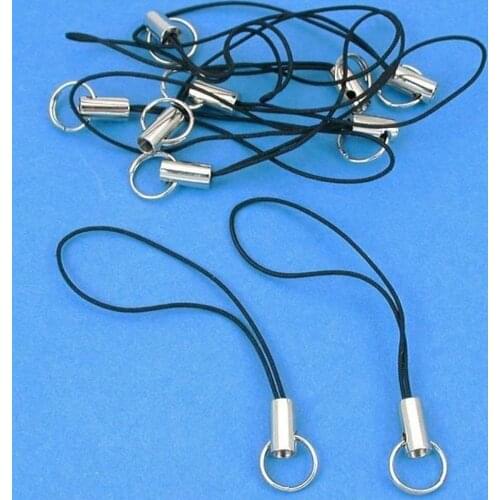 10 Silver Tone Black Cell Phone Split Ring Strap