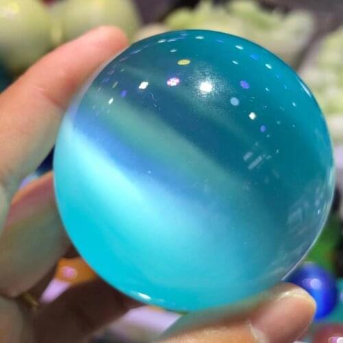 40-60mm Rare natural light blue cat eye crystal ball 60mm + stand 5AAA