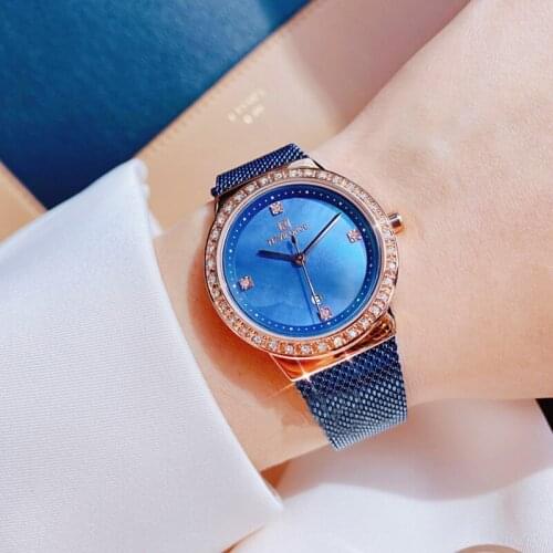 The New NAVIFORCE Women Watch Fashion Wrist Blue Watch Stainless Steel Strap Mesh Girl Wrist Watch Quartz Lady Waterproof Clock