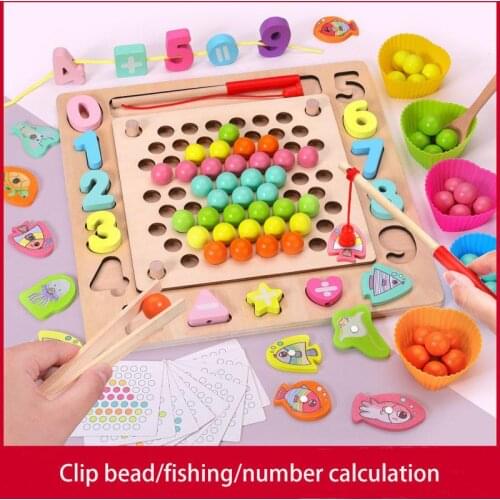 Montessori Wooden Clip Beads Digital Beaded Magnetic Fishing Multifunctional Three-in-one Educational Early Education Game Toy