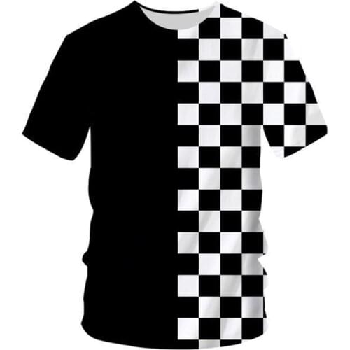 Summer Tee Shirt Homme Fashion O Neck 3D T Shirts Printed Black and white plaid Hip Hop 5XL 6XL Habiliment Man