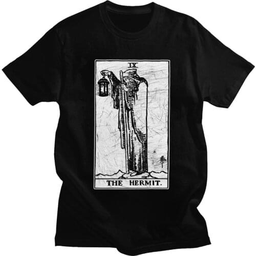 The Hermit Tarot Card T-Shirt Major Arcana Fortune Telling Occult T Shirts for Men 100% Cotton Tees Short Sleeve Tops Gift Merch