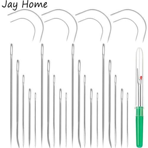 14pcs Leather Canvas Sewing Needles Household Stitching Sewing Needle with Seam Ripper for Carpet Leather Sewing Repair Tools