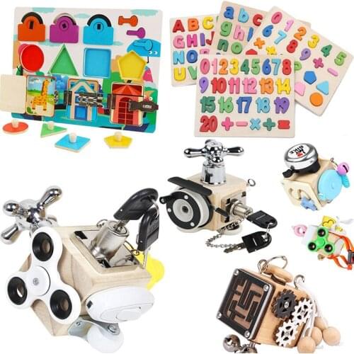 Montessori Training Ability Shape Matching Lock Cognition Toys Activity Busy Board Puzzle Early Educational Sensory Board Kids