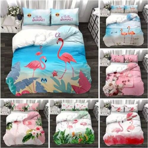 3D Digital American Printing Bedding Set Pink Flamingo Quilt Cover
